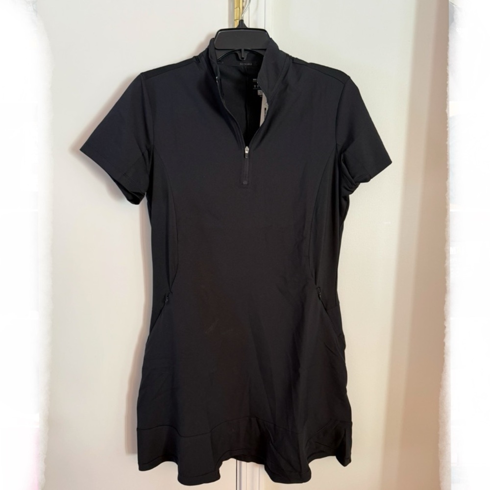 adidas Black Short Sleeve Zip-Front Active Dress